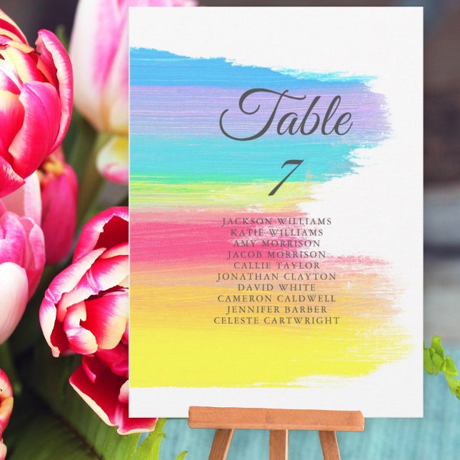 Carte de table élégante Rainbow Mariage avec nom (Créateur téléchargé)