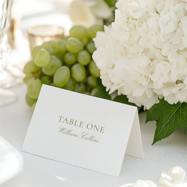 Carte de Table Élégante Vert Sauge pour Mariage Mo (Modern Elegant Sage Green Wedding Place Card)