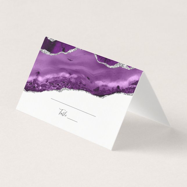 Carte de table élégante violette argentée pliée (Front)