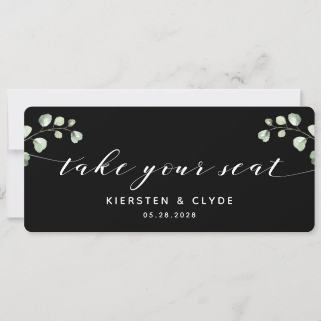 Carte de table en calligraphie blanche et verdure (Devant)