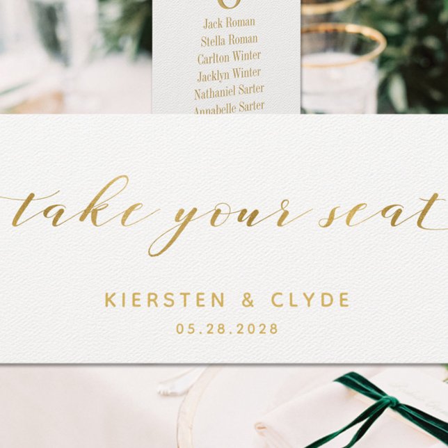 Carte de table en calligraphie dorée pour mariage (Gold Calligraphy Seating Chart Top Card)