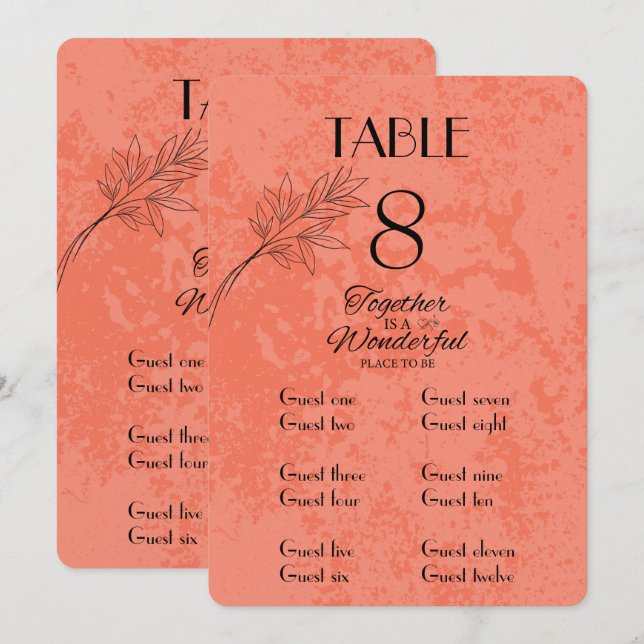 Carte de table et de nom Tangerine et Noir  (Devant / Derrière)