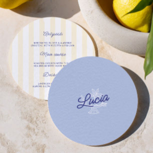Carte de table et menu ronde bleue et jaune pour m