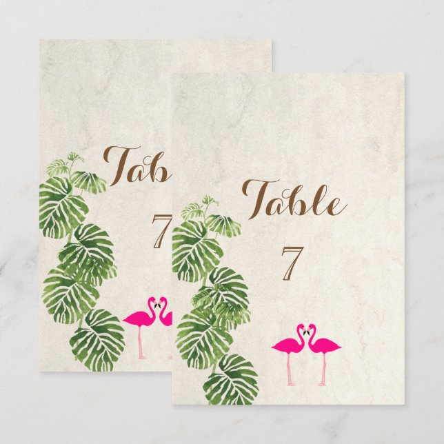 Carte de table Flamants roses tropicaux (Devant / Derrière)
