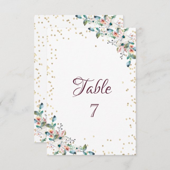 Carte de table Fleurs Diamants Or (Devant / Derrière)