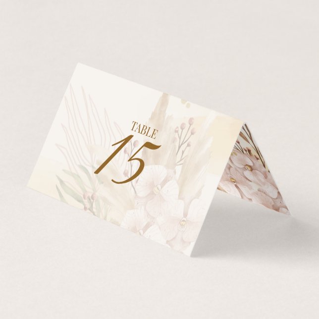 Carte de table florale Bohème Rustique Rose & Or  (Front)