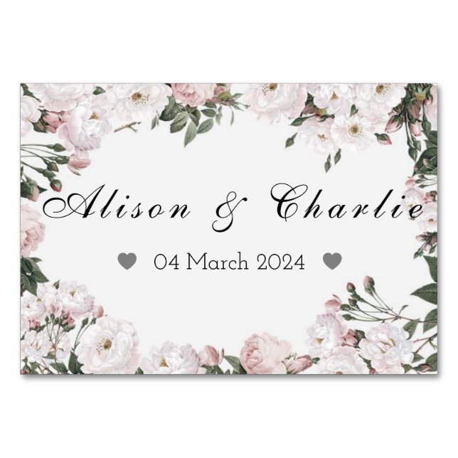Carte de table florale personnalisée avec date de  (Devant)