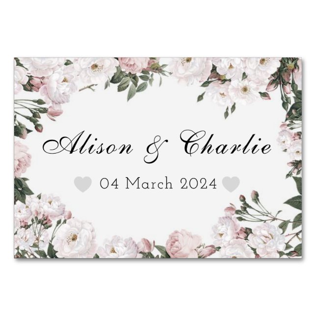 Carte de table florale personnalisée avec date de  (Devant)