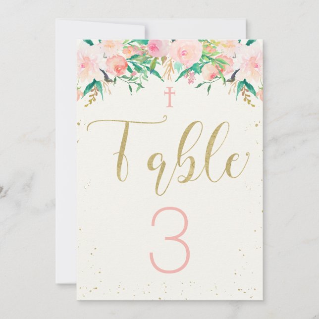 Carte de table florale pour baptême (Devant)