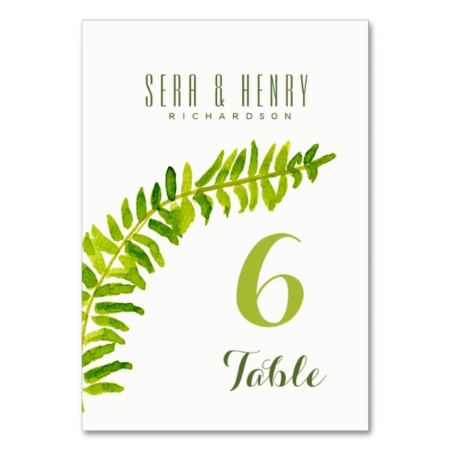 CARTE DE TABLE GREEN WATERCOLOR FERN FOLIAGE (Par défaut)