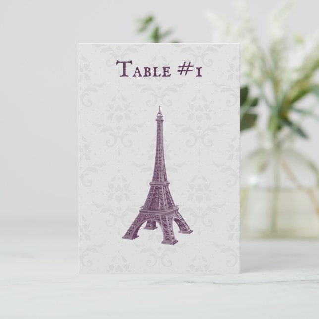 Carte de table Magenta Eiffel Tower Mariage damass (Debout devant)
