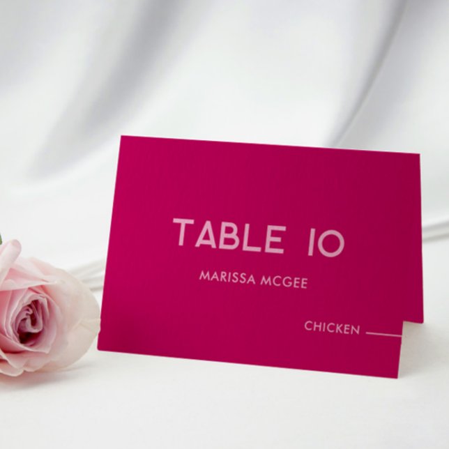 Carte de table magenta, nom et choix de repas (Créateur téléchargé)