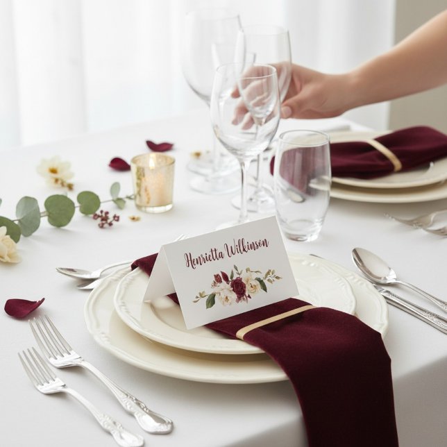 Carte de table mariage aquarelle florale Bourgogne (Créateur téléchargé)