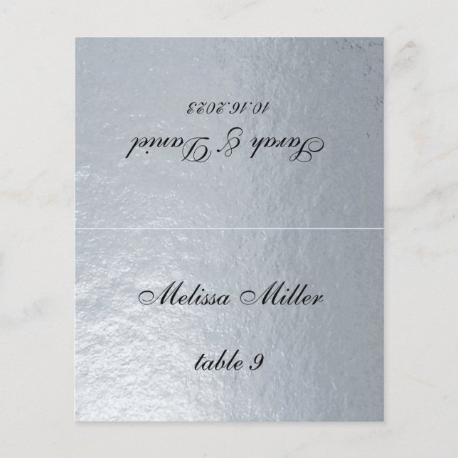 Carte de table mariage argent faux avec nom invité (Devant)