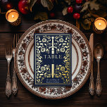 Carte de table Mariage Blue Royal Medieval<br><div class="desc">Célébrez votre journée spéciale avec ce Mariage d'épée médiévale royale. Le design au dos de cette carte n'est PAS de la vraie feuille d'or. Les articles sont imprimés exactement comme ils apparaissent à l'écran. *** COMMENT COMMANDER *** S'il vous plaît customiser et ajouter chaque carte de numéro de table à...</div>