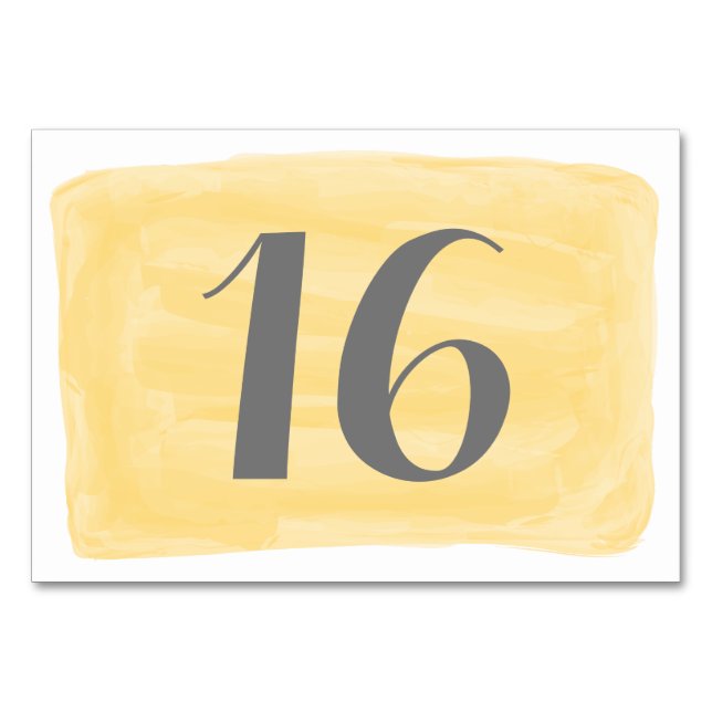Carte de table Mariage couleur aquarelle jaune (Devant)