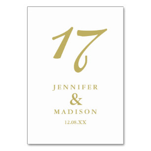 Carte de table mariage de script blanc et or