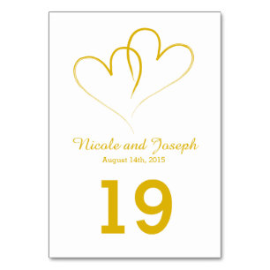 Carte de table mariage - Deux Coeurs d'or entrelac