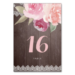 Carte de table mariage en dentelle fleurie rustiqu