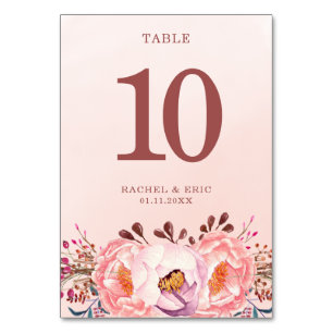 Carte de table Mariage en rubis rose pâle