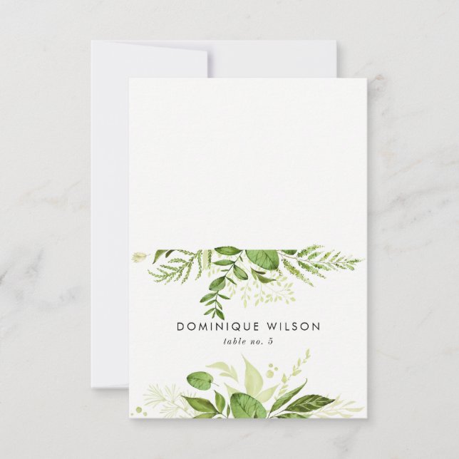 Carte de table mariage feuillage vert sauvage aqua (Devant)