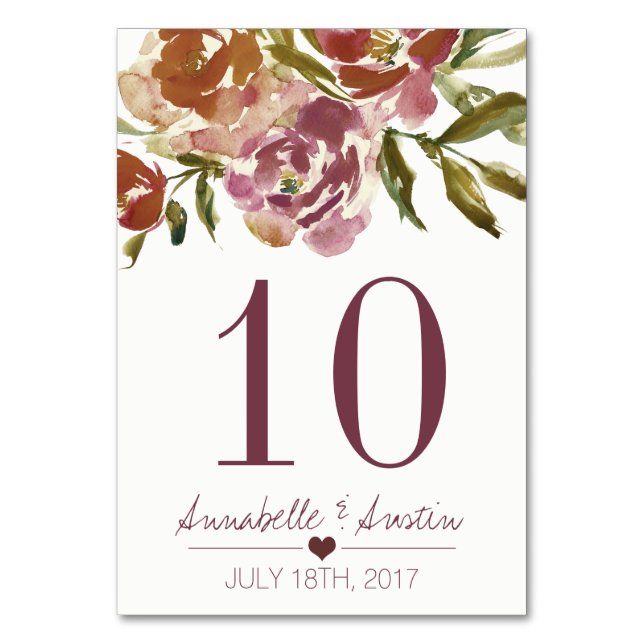 Carte de table Mariage floral Burgundy Marsala Fal (Par défaut)