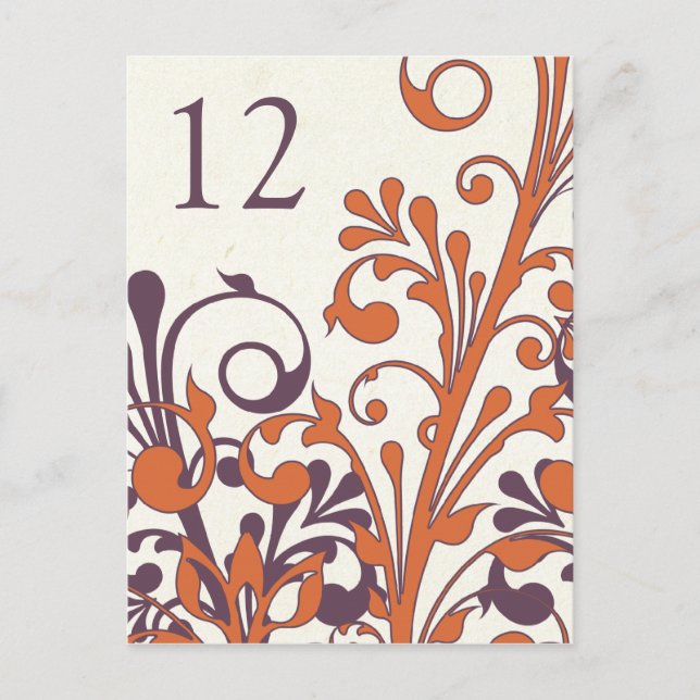 Carte de table Mariage Floral Orange violet d'auto (Devant)
