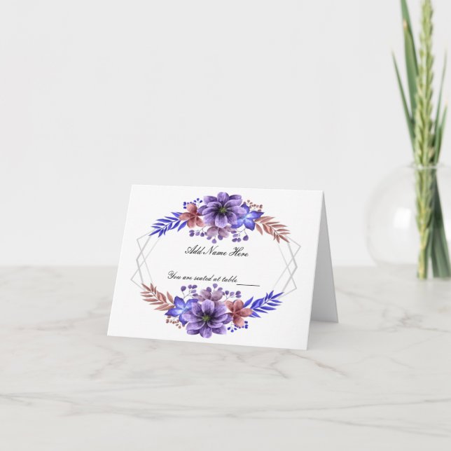 Carte de table Mariage Floral Purple & Blue Waterc (Devant)