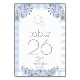 Carte de table mariage   Monogramme Bleu Floral BO