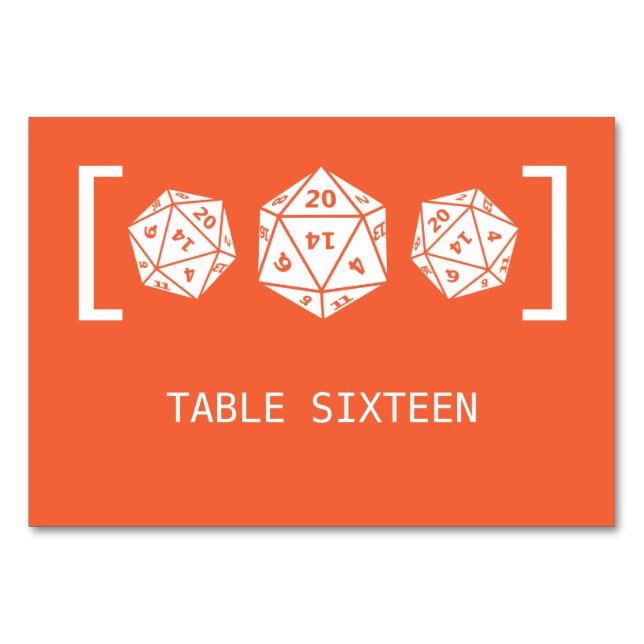 Carte de table Mariage Orange D20 Dice Gamer (Devant)