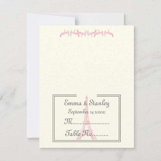Carte de table mariage Paris tour Eiffel rose ivoi (Devant)