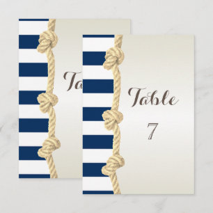 Carte de table mariage plage corde navy, cœurs, ra