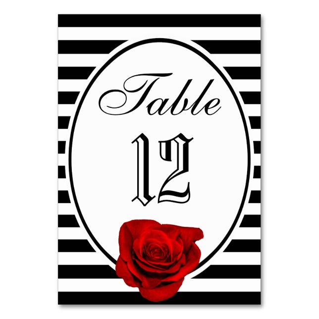 Carte de table Mariage Red Rose Black & White Stri (Par défaut)