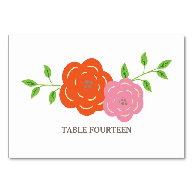 Carte de table Mariage rose rose fleuri en fleurs (Devant)