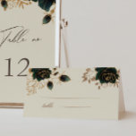 Carte de table Mariage Rose Verte Aquarelle<br><div class="desc">Notre collection ''Watercolor Gold Roses Mariage'' présente des arrière - plans riches en aquarelle émeraude et saphir avec des roses dans les mêmes couleurs et le même feuillage doré. Les lettres décoratives font partie d'un script personnalisé mais peuvent être incorporées dans un monogramme sur demande. Consultez notre magasin pour plus...</div>