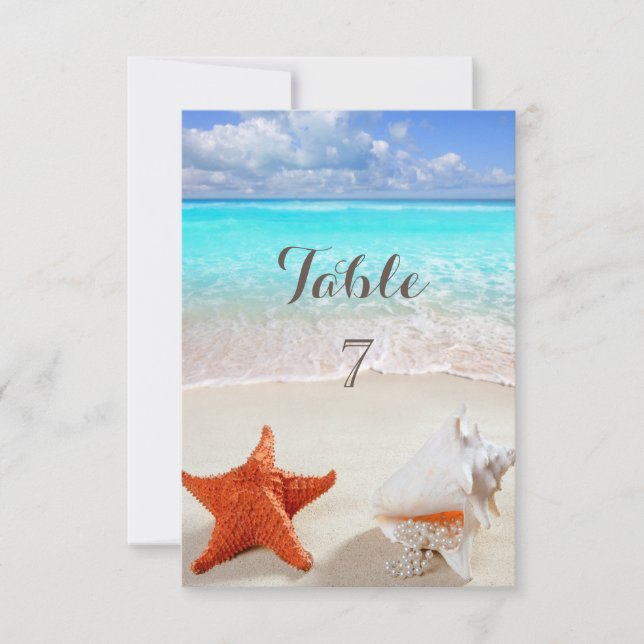 Carte de table mariage sur la plage coquillages (Devant)