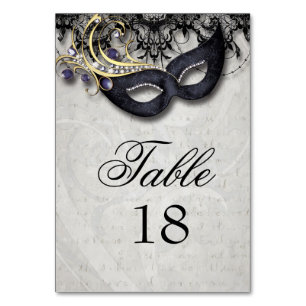 Carte de table Masquerade avec masque de bijou noi