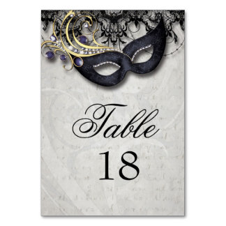 Carte de table Masquerade avec masque de bijou noi