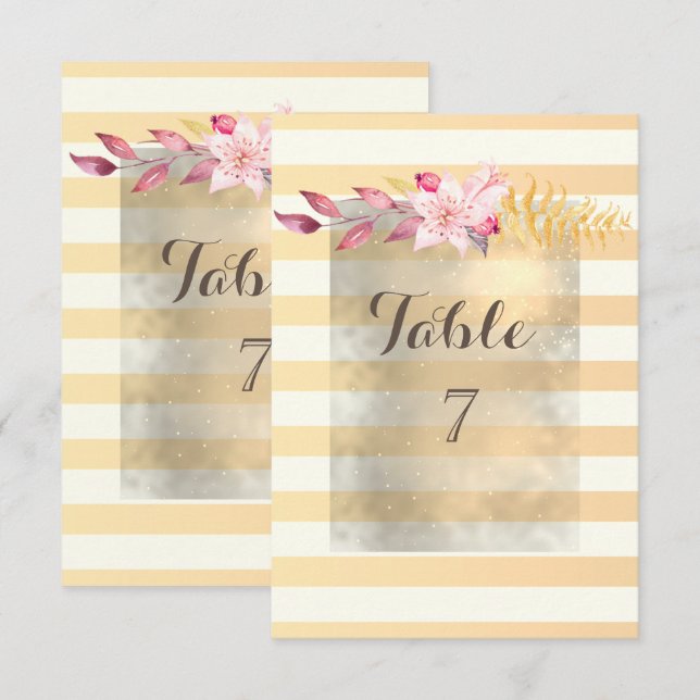 Carte de table moderne chic rayée fleurs (Devant / Derrière)