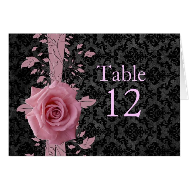 Carte de table noire Damask Rose Rose (Devant horizontal)