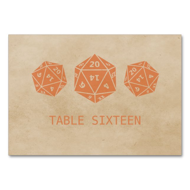 Carte de table Orange Grunge D20 Dice (Devant)