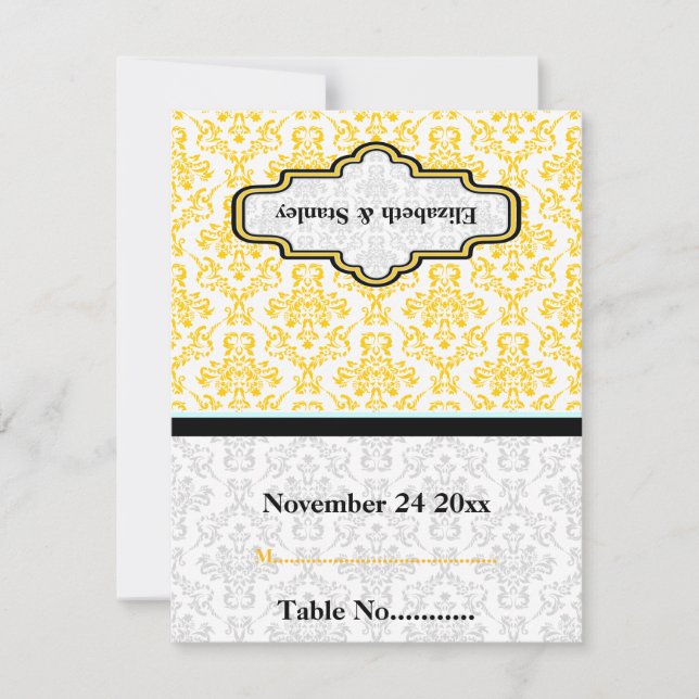 Carte de table personnalisée de mariage en damas n (Devant)