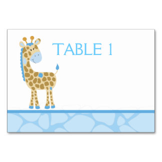 Carte de table personnalisée Giraffe bleue