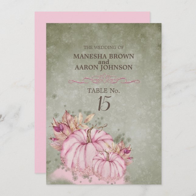 Carte de table plate de récolte de citrouille rose (Devant / Derrière)