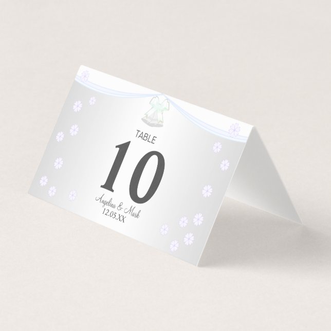 Carte de table pliable de mariage argent et blanc (Front)