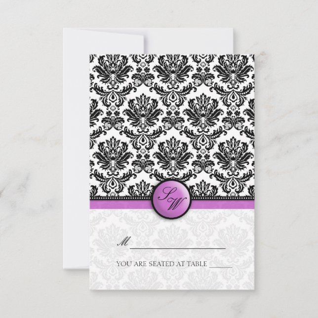 Carte de table pliable en damas violet pour tente (Devant)