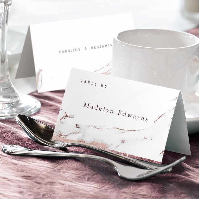Carte de table pliable moderne en marbre de faux o (Faux rose gold marble modern Foldable Place Card)
