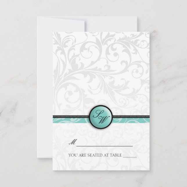 Carte de table pliable monogramme Aqua Swirl (Devant)