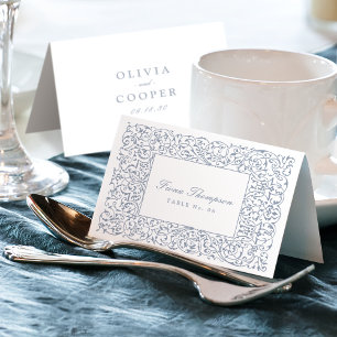 Carte de table pliable vintage ornée bleu poussiér