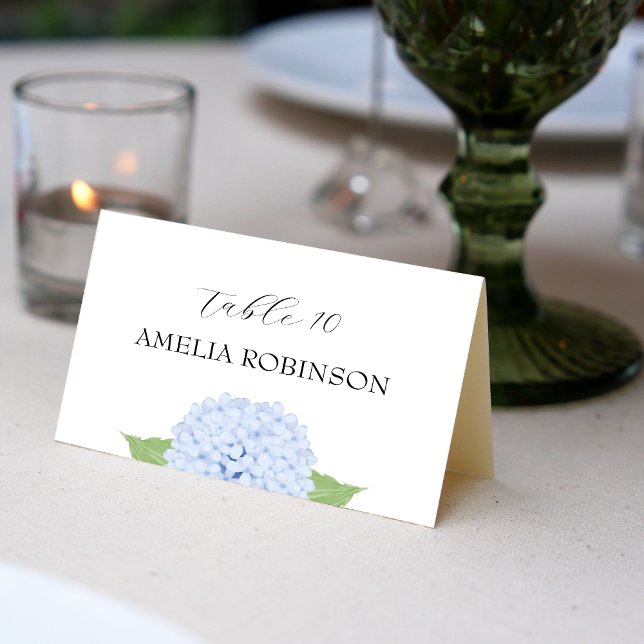 Carte de table pliée aquarelle Hydrangea Bleu (Créateur téléchargé)